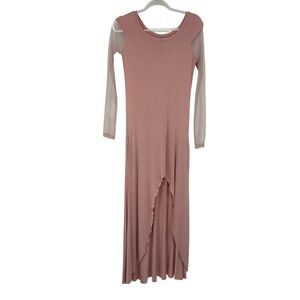 UNIF Dusty Rose Pink High Low Maxi Dress Sheer Mesh Long Sleeve Medium M